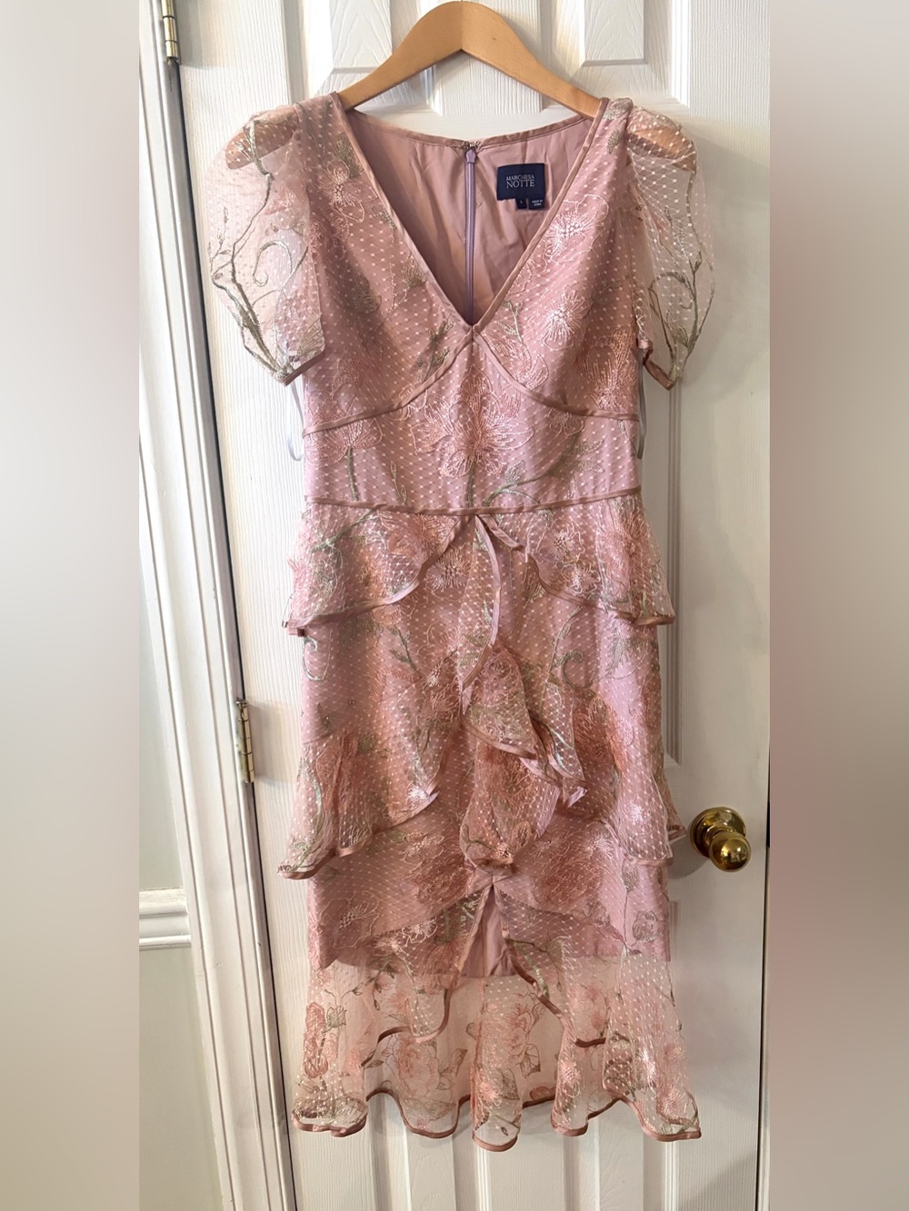 Adrianna Papell Pink Floral Ruffle Midi Dress